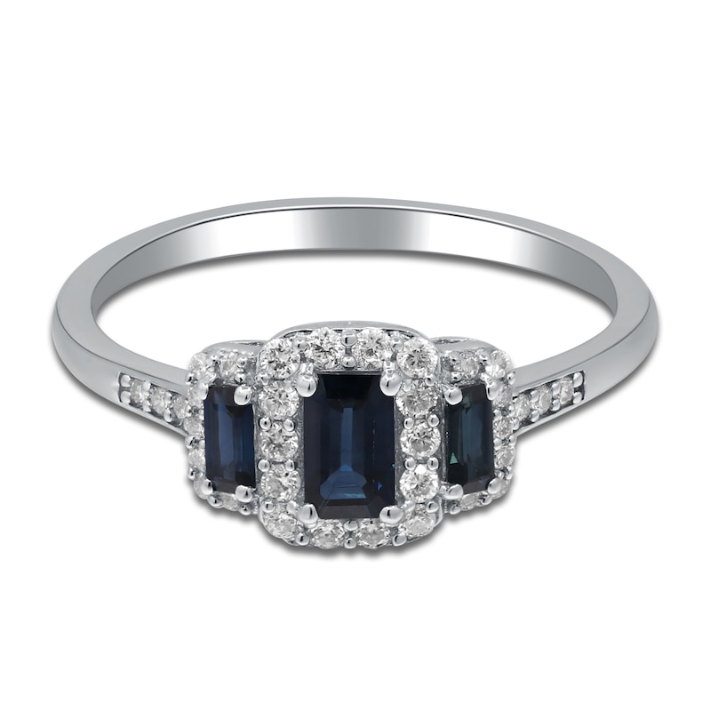 Main Image 2 of Natural Blue Sapphire & Diamond 3-Stone Ring 1/5 ct tw 14K White Gold