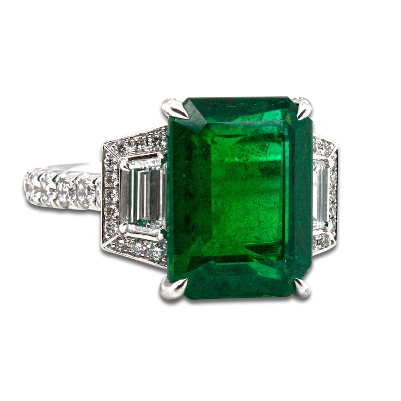 Main Image 1 of Natural Emerald Ring 1 ct tw Diamonds 18K White Gold
