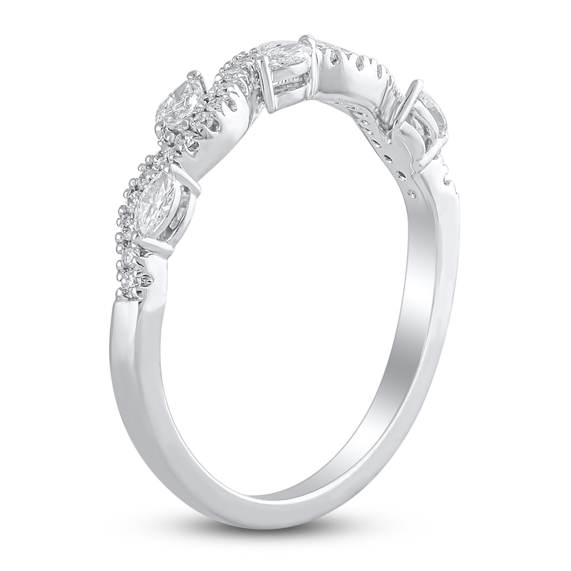 Main Image 3 of Round & Marquise-Cut Diamond Ring 1/3 ct tw 14K White Gold