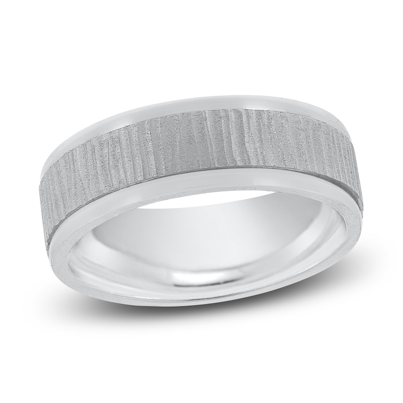 Main Image 1 of Men's Hammered Beveled Wedding Band 14K White Gold 7mm