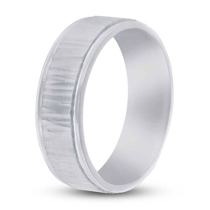 Main Image 2 of Men's Hammered Beveled Wedding Band 14K White Gold 7mm