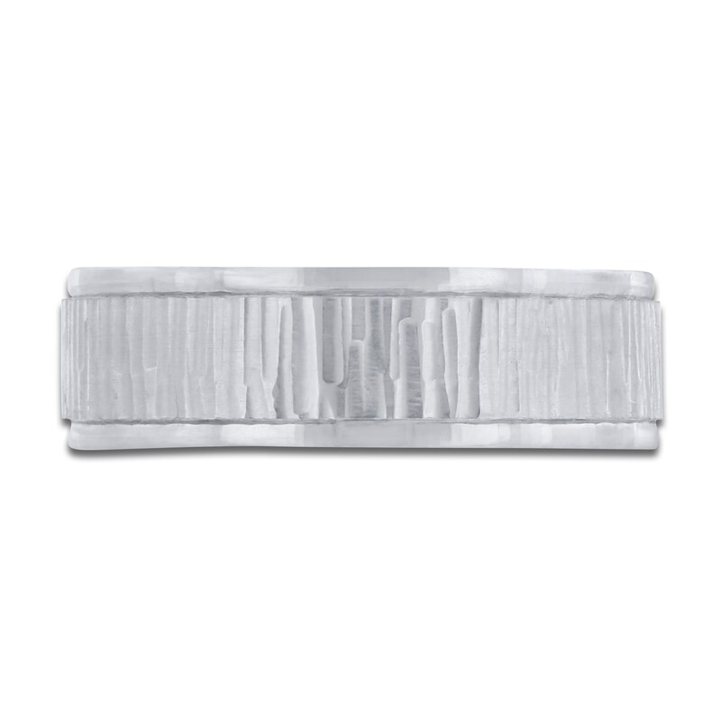Main Image 3 of Men's Hammered Beveled Wedding Band 14K White Gold 7mm