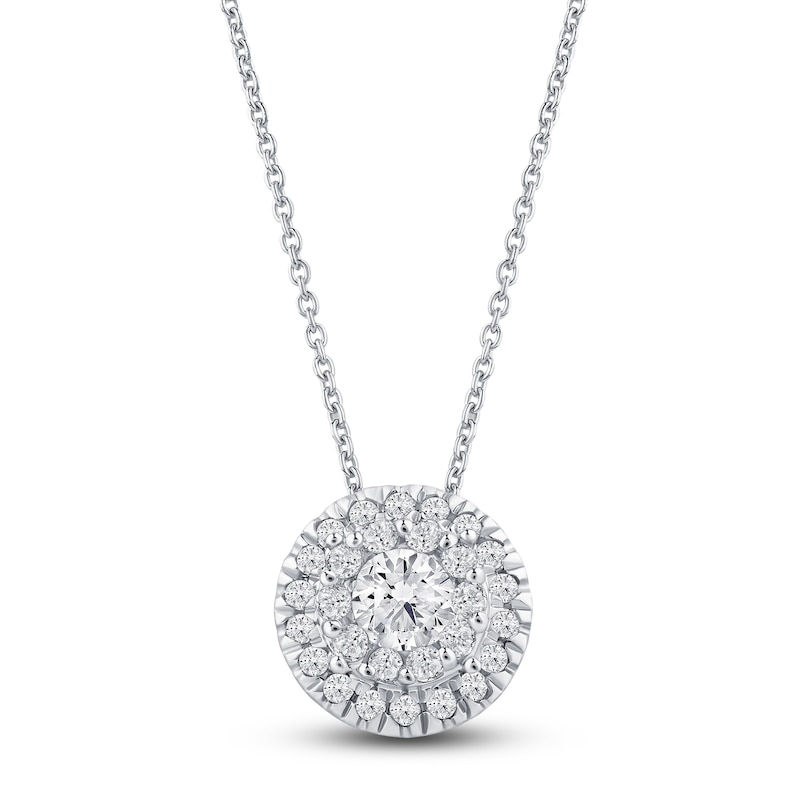 Main Image 1 of Diamond Halo Pendant Necklace 1/4 ct tw 10K White Gold