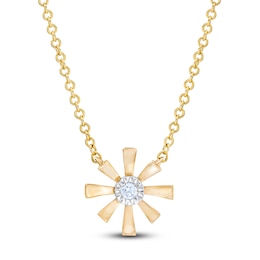 Diamond Flower Necklace 14K Yellow Gold 13"