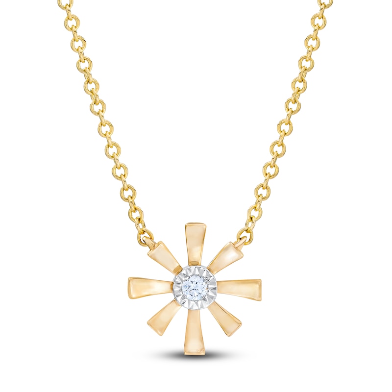 Main Image 1 of Diamond Flower Necklace 14K Yellow Gold 13"