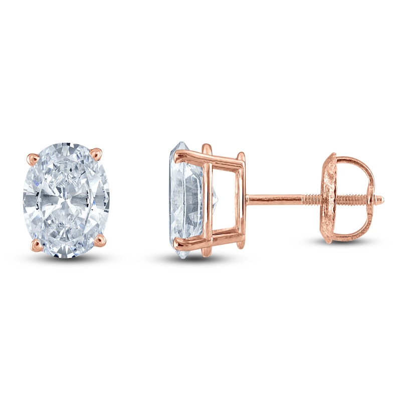 Main Image 1 of Oval-Cut Lab-Grown Diamond Solitaire Stud Earrings 5 ct tw 14K Rose Gold (F/SI2)