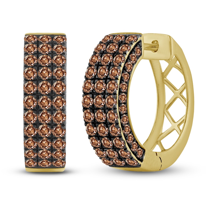 Main Image 1 of Men's Brown Diamond Hoop Earrings 1-1/2 ct tw 10K Yellow Gold