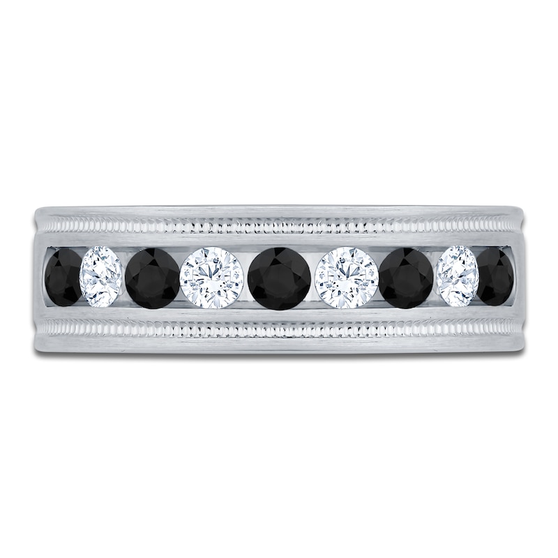 Main Image 3 of Men's Certified Black & White Diamond Wedding Band 1 ct tw 14K White Gold