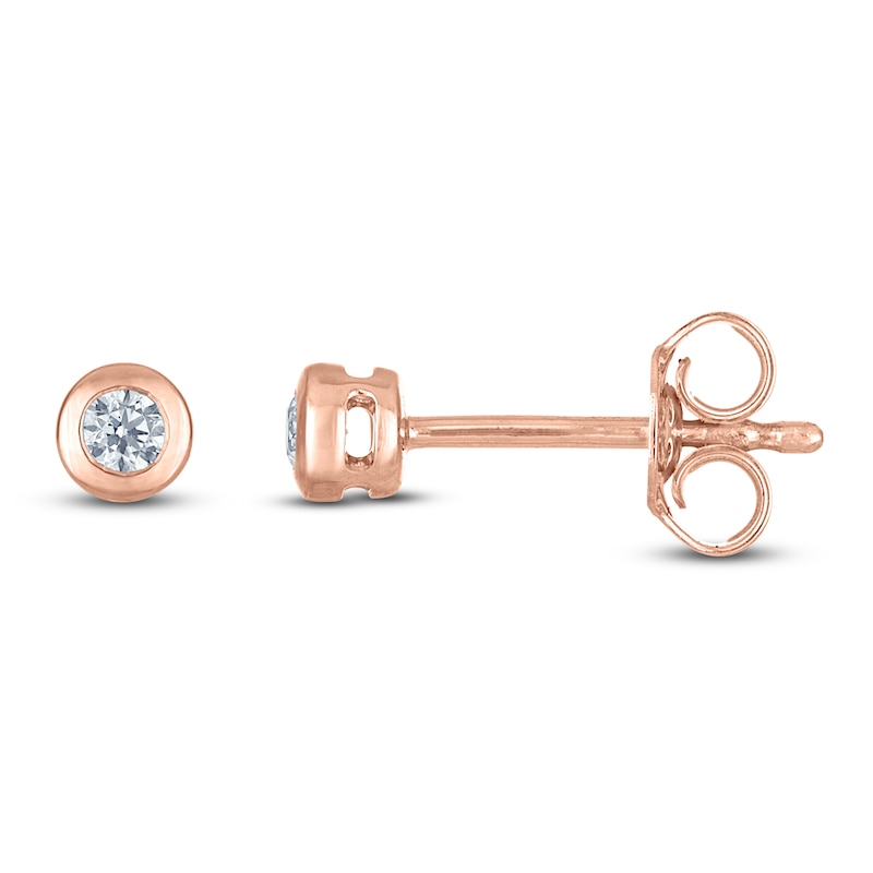 Main Image 1 of Certified Round-Cut Diamond Bezel-Set Solitaire Stud Earrings 1/10 ct tw 14K Rose Gold (I1/I)