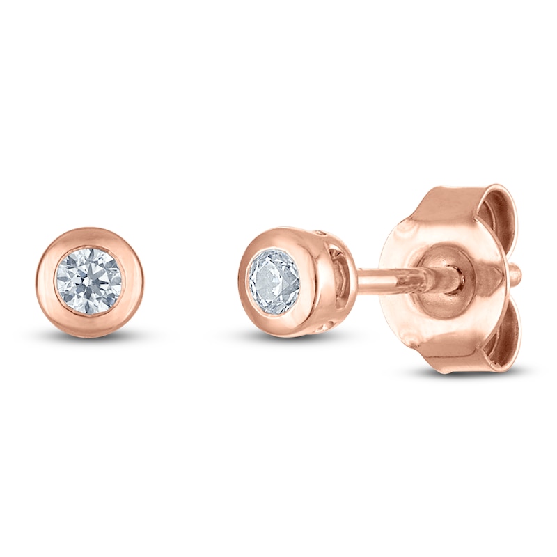 Main Image 2 of Certified Round-Cut Diamond Bezel-Set Solitaire Stud Earrings 1/10 ct tw 14K Rose Gold (I1/I)