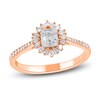 Thumbnail Image 1 of Baguette & Round-Cut Multi-Diamond Starburst Halo Promise Ring 1/3 ct tw 10K Rose Gold