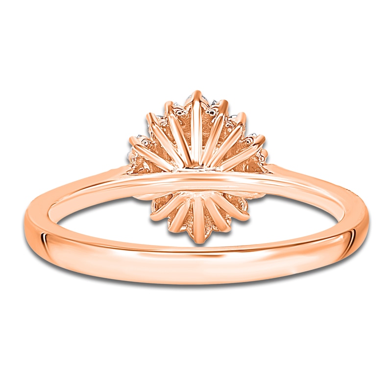 Main Image 4 of Baguette & Round-Cut Multi-Diamond Starburst Halo Promise Ring 1/3 ct tw 10K Rose Gold