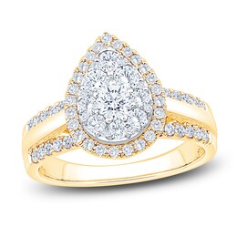 Brilliant Moments Multi-Diamond Pear Halo Engagement Ring 1 ct tw 14K Yellow Gold