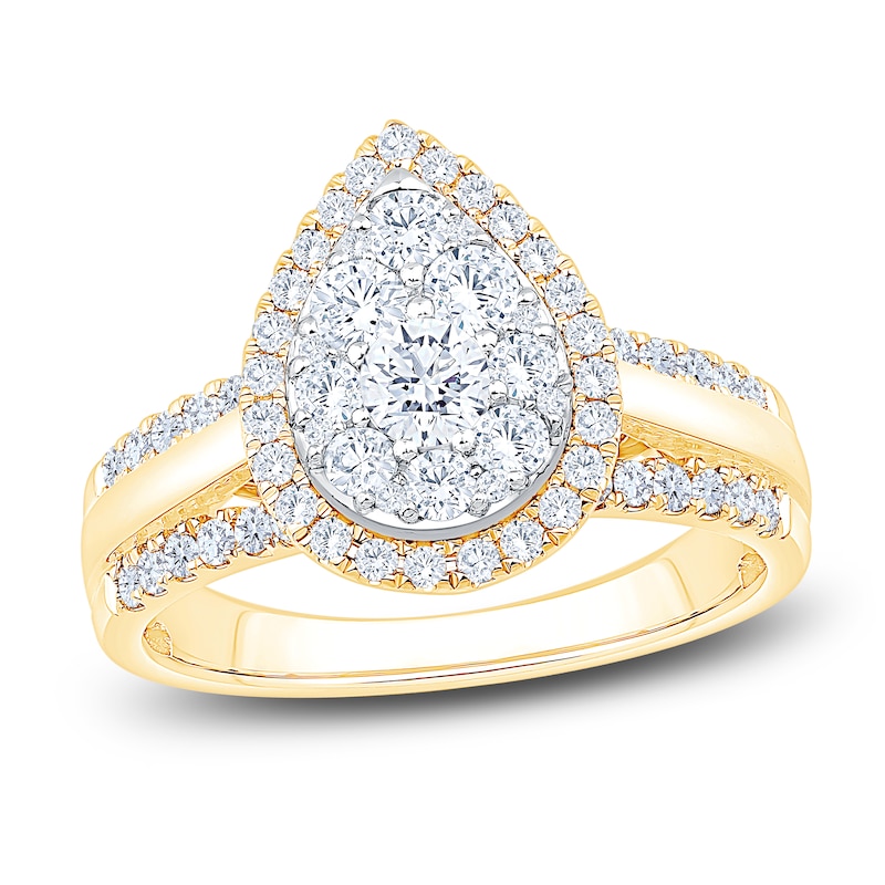Main Image 1 of Brilliant Moments Multi-Diamond Pear Halo Engagement Ring 1 ct tw 14K Yellow Gold