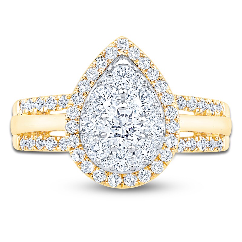 Main Image 3 of Brilliant Moments Multi-Diamond Pear Halo Engagement Ring 1 ct tw 14K Yellow Gold