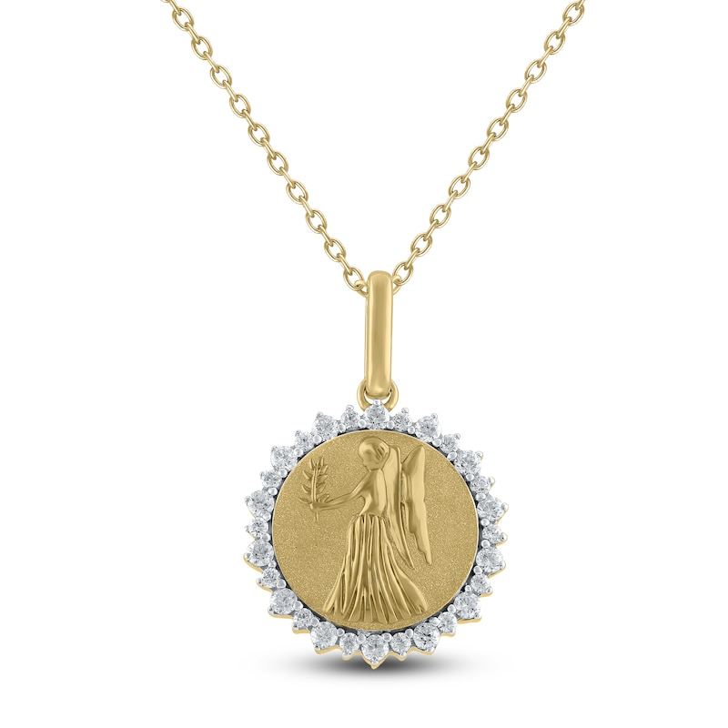 Main Image 1 of Diamond Zodiac Virgo Medallion Necklace 1/3 ct tw 10K Yellow Gold 18"