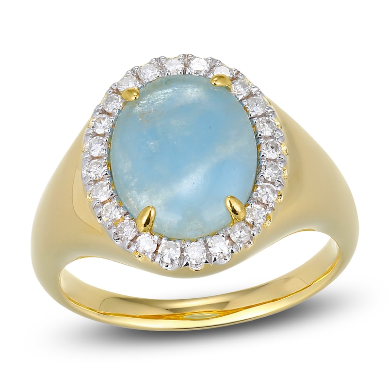 14k White Gold Diamond Halo And Round Aquamarine Cabochon Ring 14k White Gold Diamond Halo And Round Aquamarine Cabochon Ring