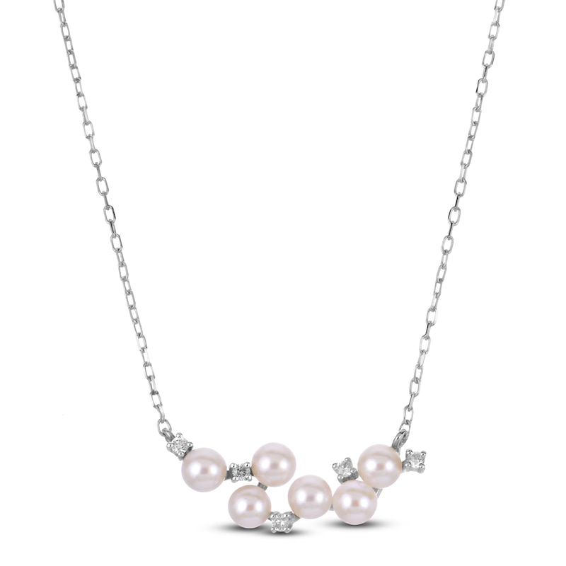 Main Image 1 of Cultured Pearl Seed & White Lab-Created Sapphire Scatter Bar Sterling Silver 18"