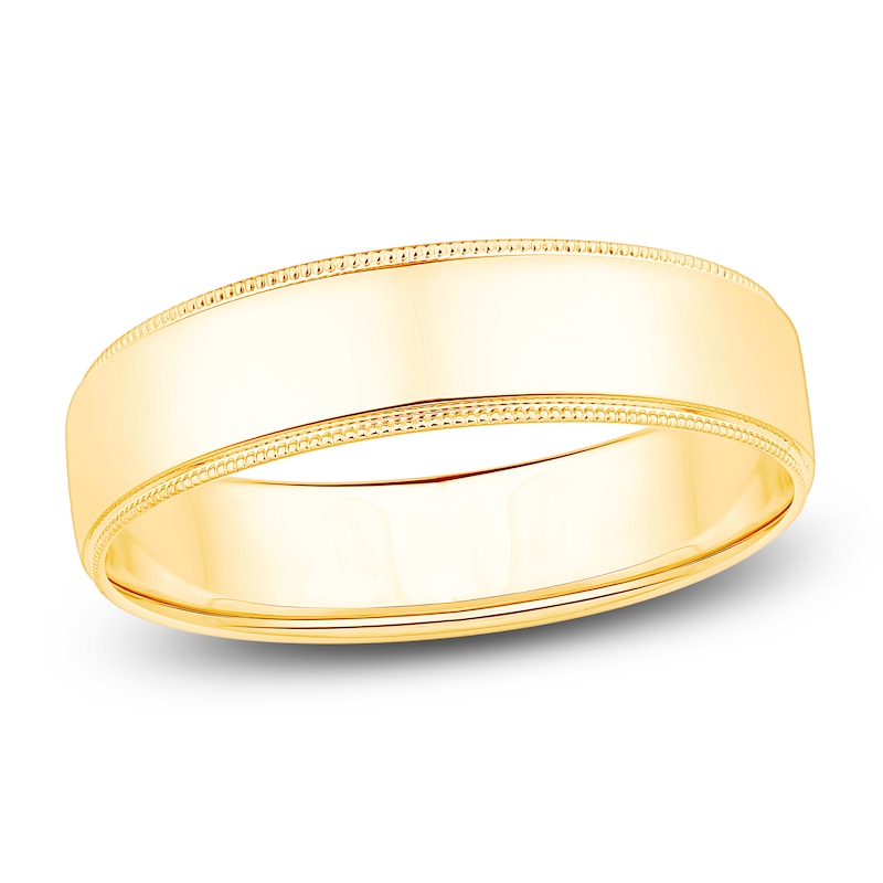 Main Image 1 of Men's Polished Milgrain Wedding Band 14K Yellow Gold 6mm