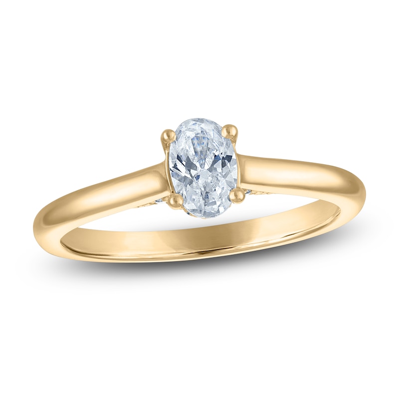 Main Image 1 of Oval-Cut Lab-Grown Diamond Solitaire Plus Engagement Ring 5/8 ct tw 18K Yellow Gold (VS2/F)