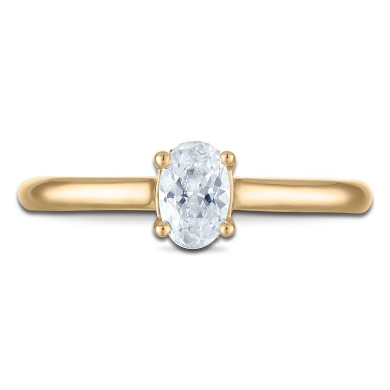 Main Image 3 of Oval-Cut Lab-Grown Diamond Solitaire Plus Engagement Ring 5/8 ct tw 18K Yellow Gold (VS2/F)