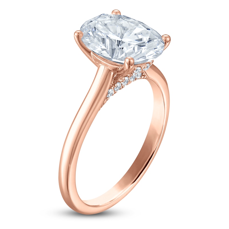 Main Image 2 of Oval-Cut Lab-Grown Diamond Solitaire Plus Engagement Ring 2-5/8 ct tw 18K Rose Gold (VS2/F)