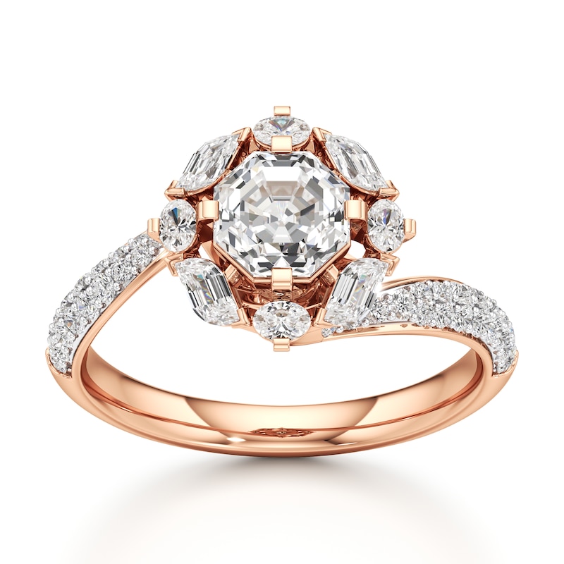 Main Image 1 of J'Lure Octagon Step-Cut Lab-Grown Diamond Halo Bypass Engagement Ring 1-5/8 ct tw 18K Rose Gold