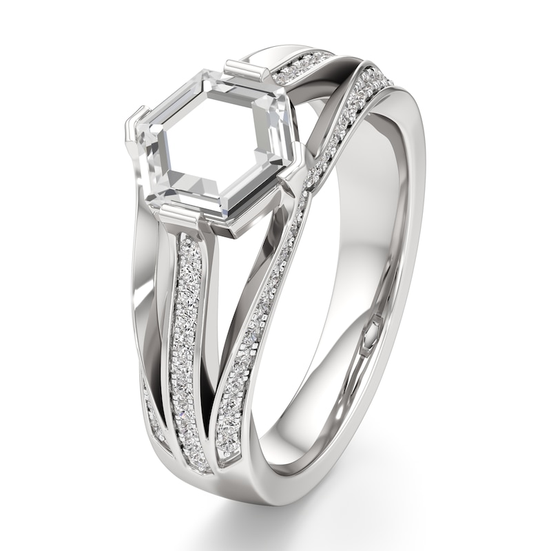 Main Image 4 of J'Lure Lab-Grown Diamond Hexagon Portrait-Cut Engagement Ring 1-3/8 ct tw 18K White Gold