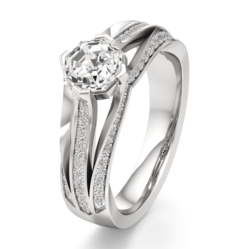 Main Image 4 of J'Lure Lab-Grown Diamond Octagon Step-Cut Engagement Ring 1-3/8 ct tw 18K White Gold