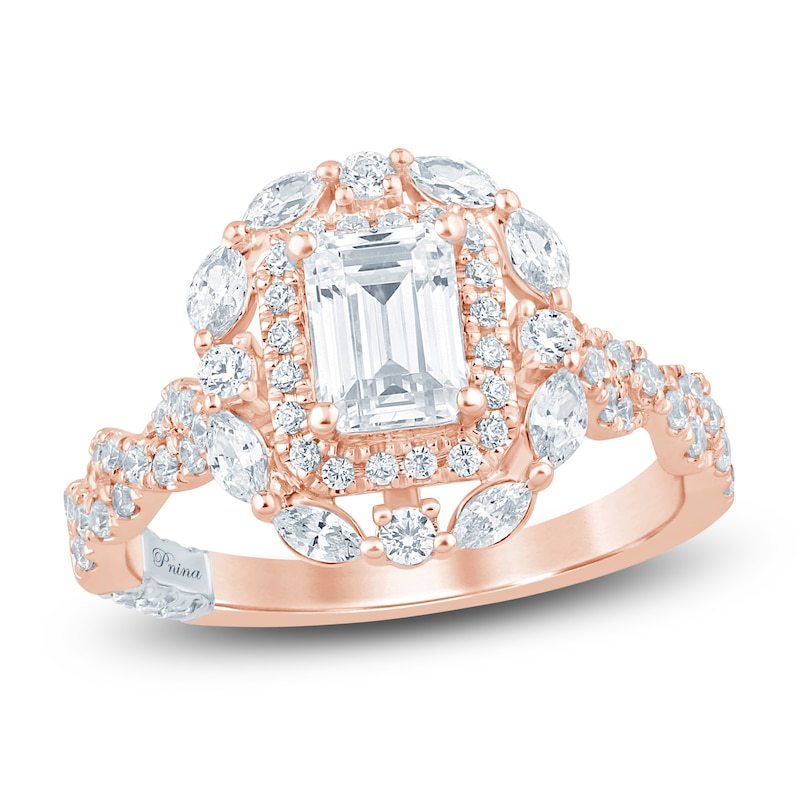 Main Image 1 of Pnina Tornai Emerald-Cut Diamond Halo Engagement Ring 1-1/2 ct tw 14K Rose Gold