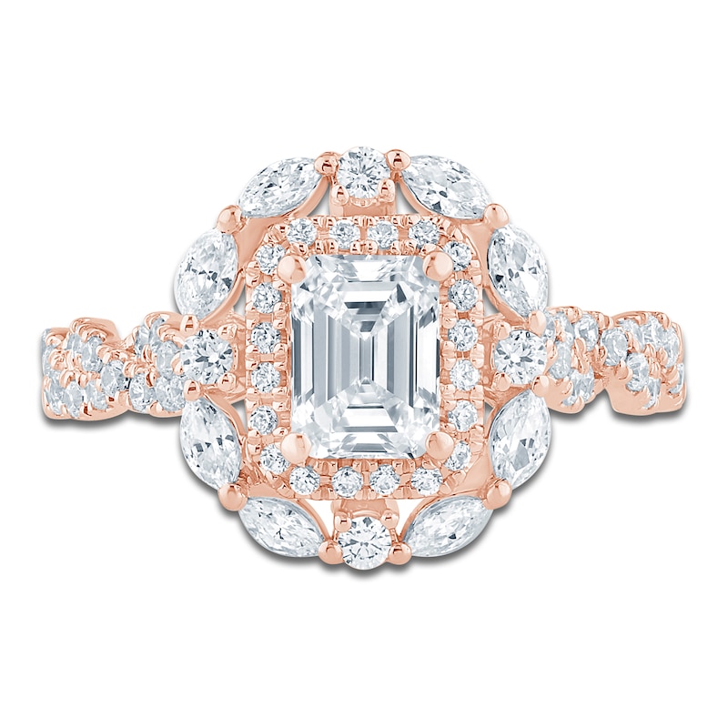 Main Image 3 of Pnina Tornai Emerald-Cut Diamond Halo Engagement Ring 1-1/2 ct tw 14K Rose Gold