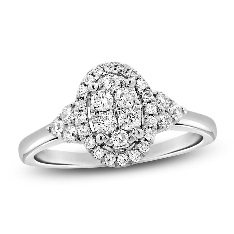 Main Image 1 of Multi-Diamond Oval Halo Promise Ring 3/8 ct tw 10K White Gold