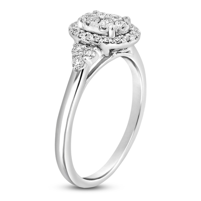 Main Image 2 of Multi-Diamond Oval Halo Promise Ring 3/8 ct tw 10K White Gold