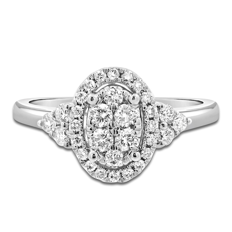 Main Image 3 of Multi-Diamond Oval Halo Promise Ring 3/8 ct tw 10K White Gold
