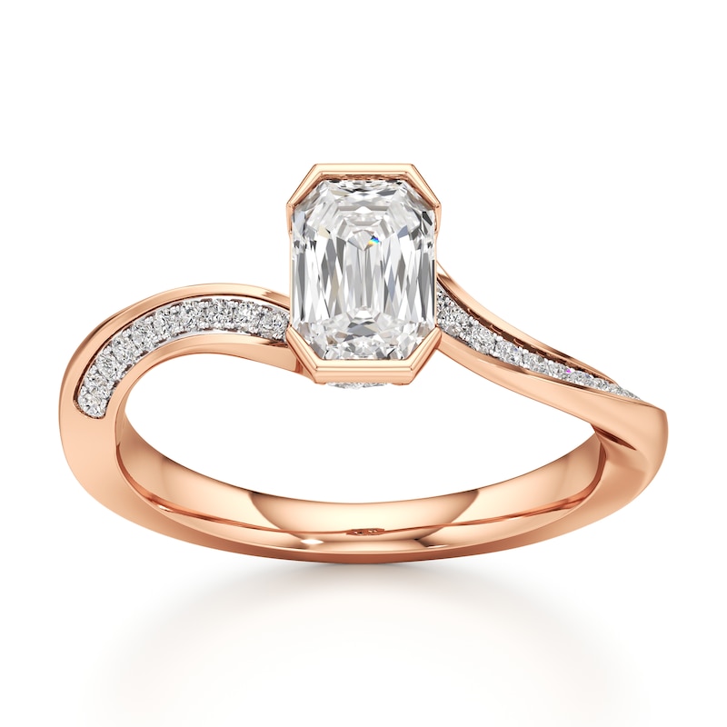 Main Image 1 of J'Lure Imperial-Emerald Step-Cut Lab-Grown Diamond Bypass Engagement Ring 1-1/8 ct tw 18K Rose Gold