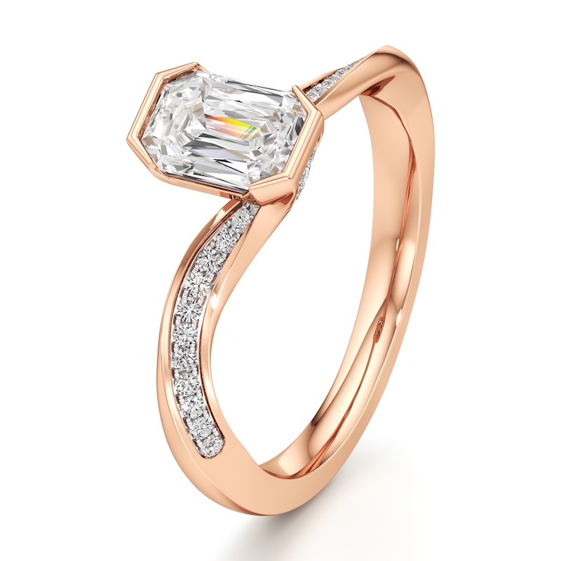 Main Image 4 of J'Lure Imperial-Emerald Step-Cut Lab-Grown Diamond Bypass Engagement Ring 1-1/8 ct tw 18K Rose Gold