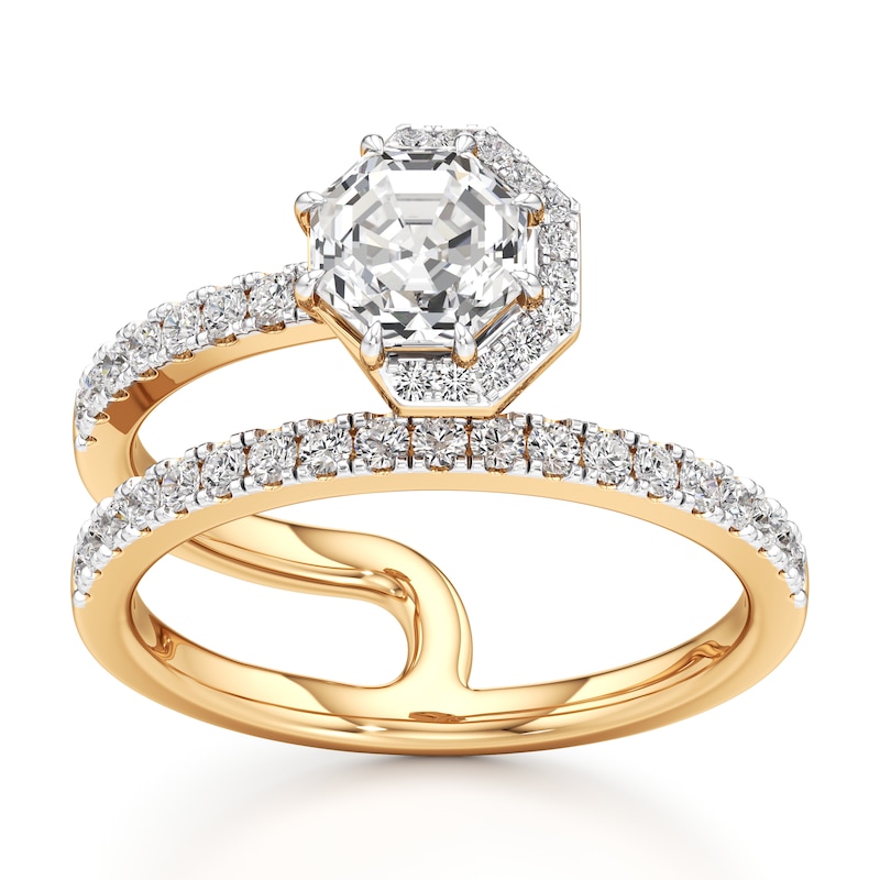 Main Image 1 of J'Lure Octagon Step-Cut Lab-Grown Diamond Spiral Engagement Ring 1-3/8 ct tw 18K Yellow Gold