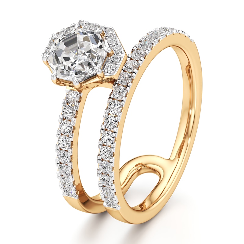 Main Image 4 of J'Lure Octagon Step-Cut Lab-Grown Diamond Spiral Engagement Ring 1-3/8 ct tw 18K Yellow Gold