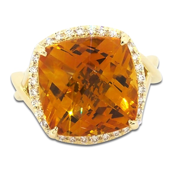 Jared Atelier Cushion-Cut Natural Citrine & Certified Diamond Halo Ring 1/4 ct tw 14K Yellow Gold