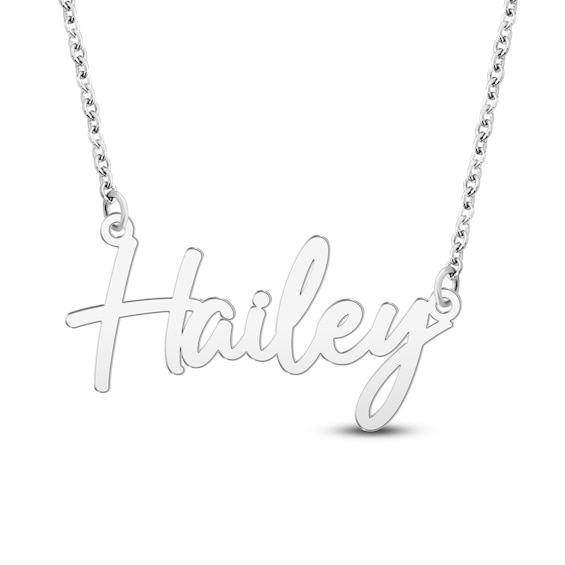 Script Nameplate Necklace 14K White Gold 18"