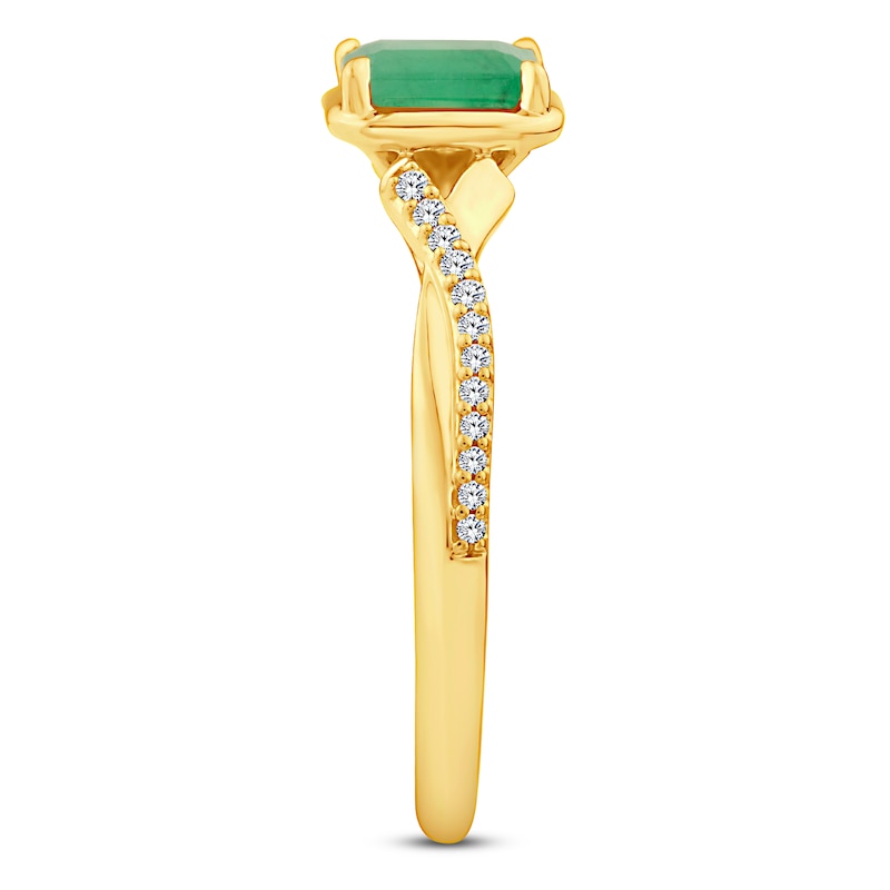 Main Image 3 of Rectangle-Cut Natural Emerald & Diamond Ring 1/10 ct tw 10K Yellow Gold