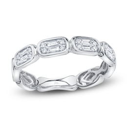 Shy Creation Baguette & Round-Cut Multi-Diamond Ring 1/5 ct tw 14K White Gold