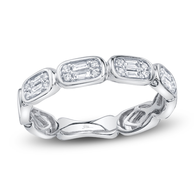 Main Image 1 of Shy Creation Baguette & Round-Cut Multi-Diamond Ring 1/5 ct tw 14K White Gold