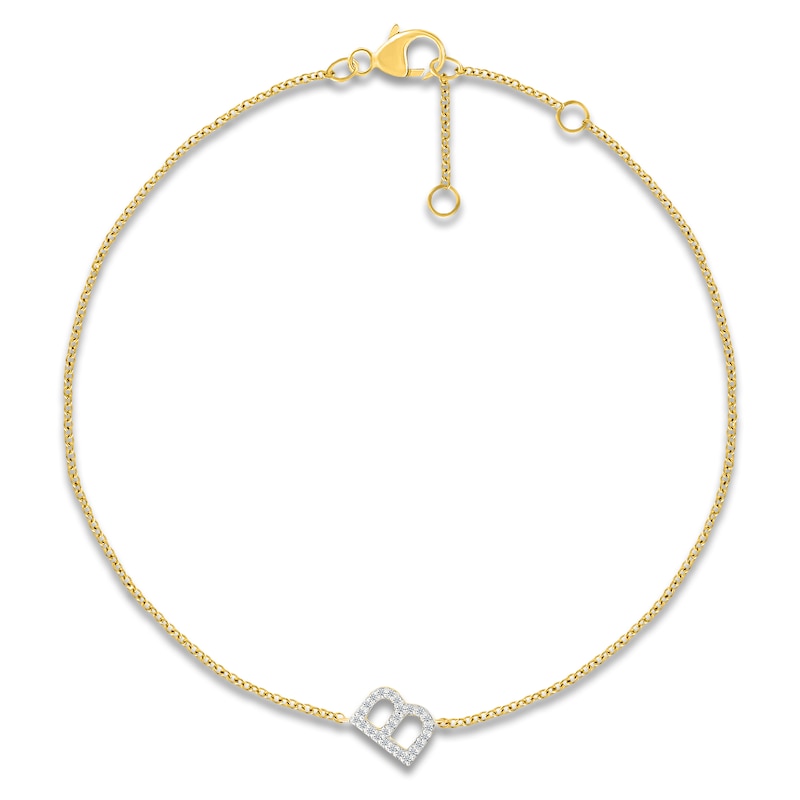 Main Image 1 of Diamond Initial B Bracelet 1/15 ct tw 10K Yellow Gold 7.5"