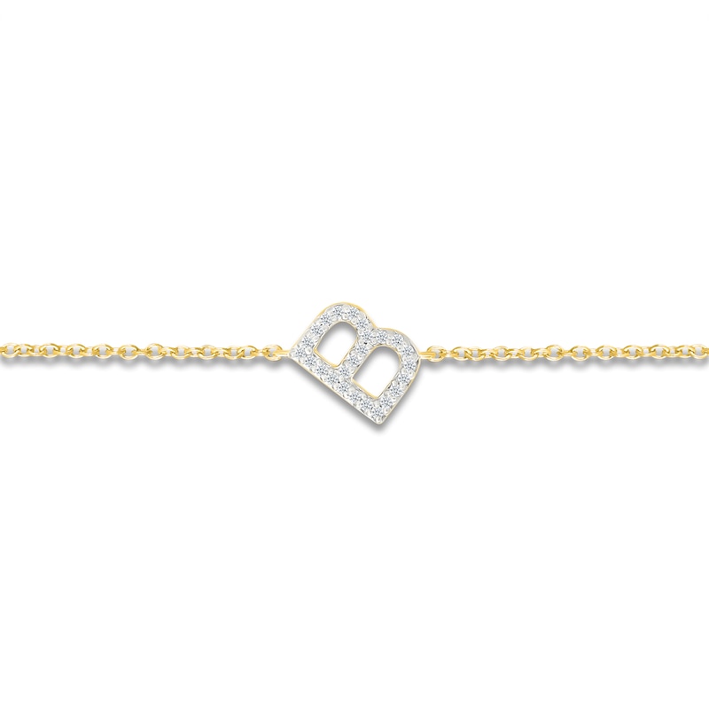 Main Image 2 of Diamond Initial B Bracelet 1/15 ct tw 10K Yellow Gold 7.5"