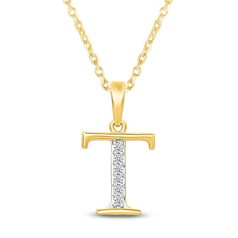 Main Image 1 of Diamond Initial T Necklace 1/20 ct tw 10K Yellow Gold 18"