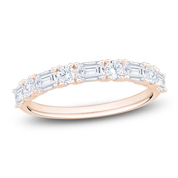 Round & Emerald-Cut Lab-Grown Diamond Alternating Anniversary Ring 1 ct tw 14K Rose Gold