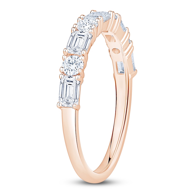 Main Image 2 of Round & Emerald-Cut Lab-Grown Diamond Alternating Anniversary Ring 1 ct tw 14K Rose Gold