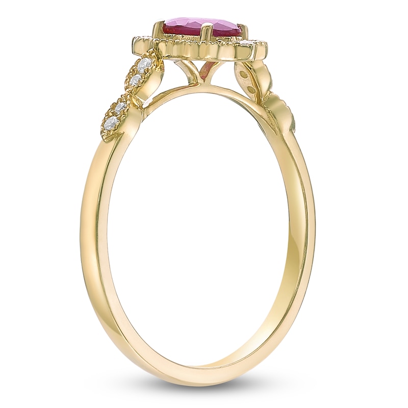 Main Image 2 of Oval-Cut Natural Ruby & Diamond Arabesque Halo Ring 1/8 ct tw 10K Yellow Gold