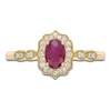 Thumbnail Image 3 of Oval-Cut Natural Ruby & Diamond Arabesque Halo Ring 1/8 ct tw 10K Yellow Gold
